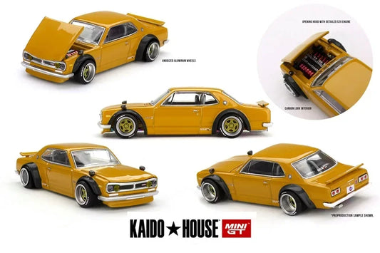 Kaido House x MINI GT 1:64 Skyline2000 GT-R (KPGC10) Kaido Street V2 yellow Collection Miniature DieCast Model Car