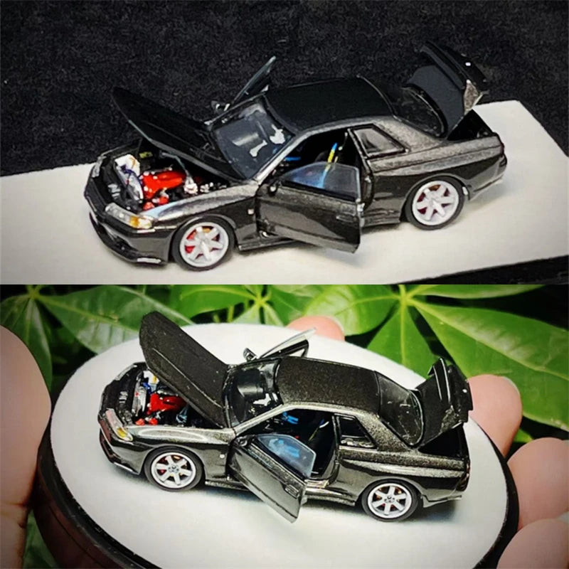 PGM 1:64 R34 Z-TUNE Green Rocket Bunny R35 Matte Black / GTR R32 Metallic Grey Diecast Model Car
