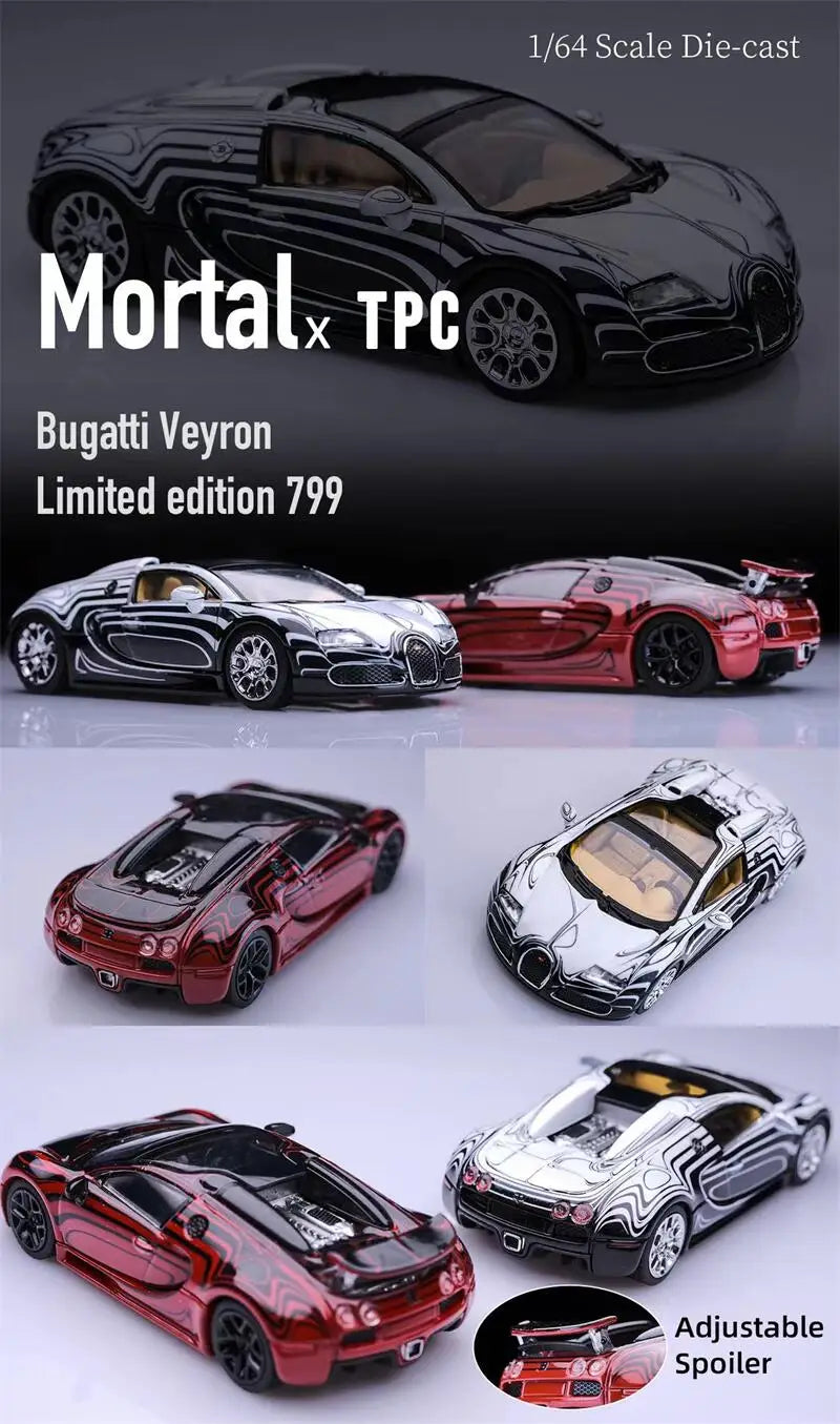 **Pre-Order** Mortal x TPC 1:64 Bugatti Veyron Black White / Red limited799 Diecast Model Car