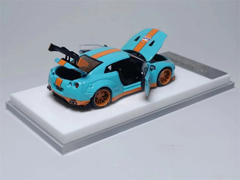 OLD TIME 1:64 LB Works GTR R35 High Wing Blue limited 999 Diecast Model Car