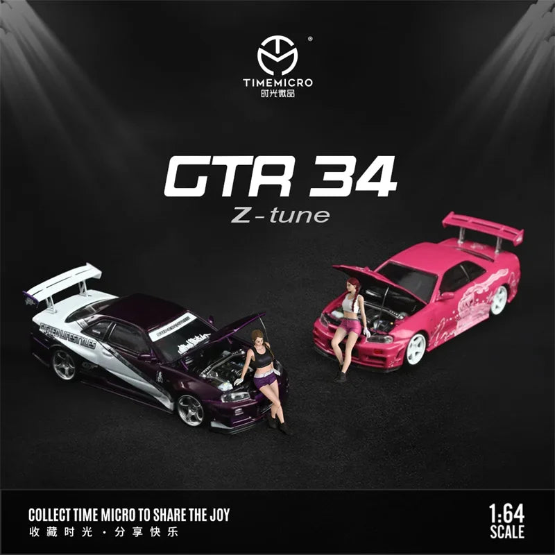 Time Micro 1:64 GTR R34 Pink Fast  limited999 Diecast Model Car