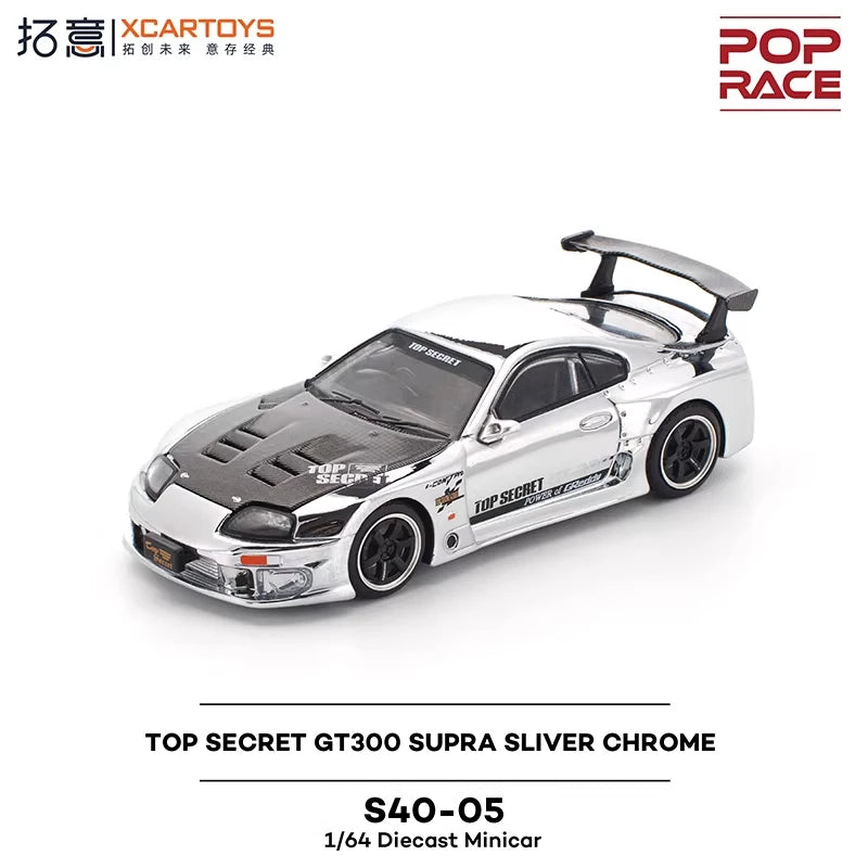 Xcartoys x POP RACE 1:64 TOP SECRET GT300 SUPRA SLIVER CHROME Diecast Model Car