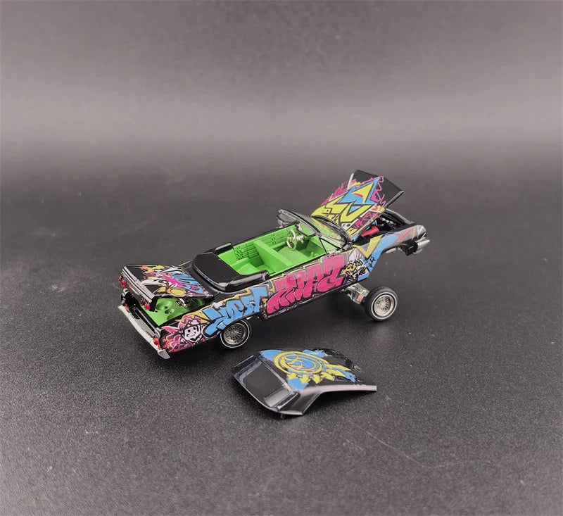 Fine Works 1:64 Impala Lowrider Pink / Green / Black Diecast Model Car