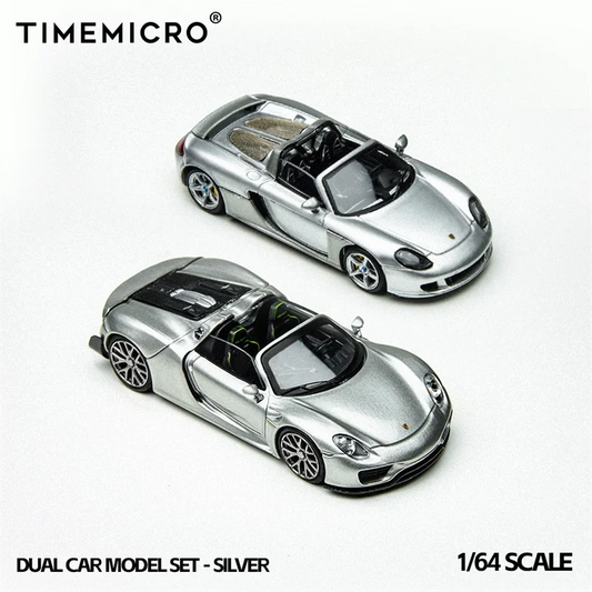 PreSale  Time Micro 1:64 918 Spyder & CARRERA GT Silver 2 Cars Set Diecast Model Car