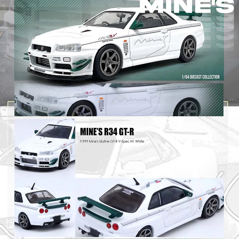 INNO 1:64 SKYLINE GT-R (R34) V-SPEC Tuned by MINE'S Diecast Model Car