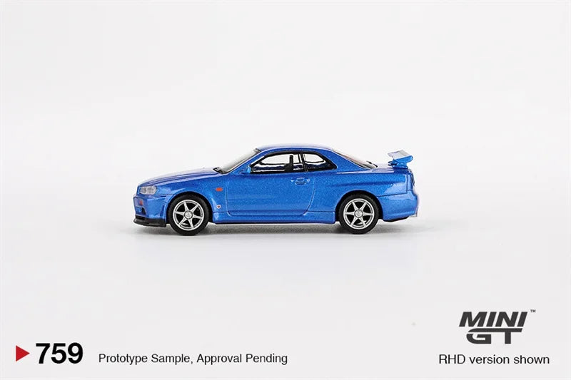 **Pre-Order** MINI GT 1:64 Skyline GT-R (R34) W-Spec Bayside RHD Blue Diecast Model Car