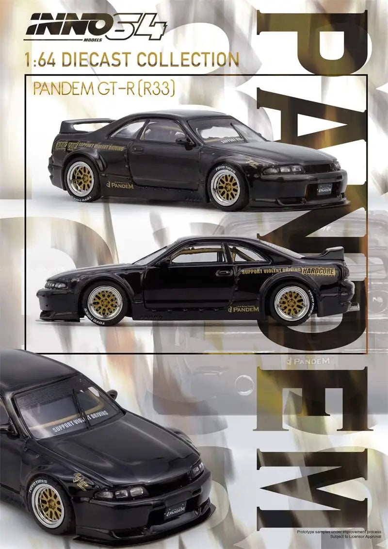 PreSale INNO64 1:64 PANDEM GT-R BCNR33 Black Collection Miniature DieCast Model Car