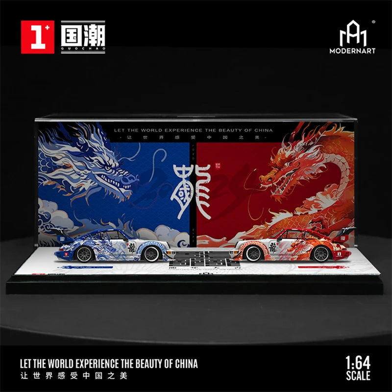 **Pre-Order** ModernArt  1:64 RWB 964 blue and white / Red flame dragon limited999 Diecast Model Car