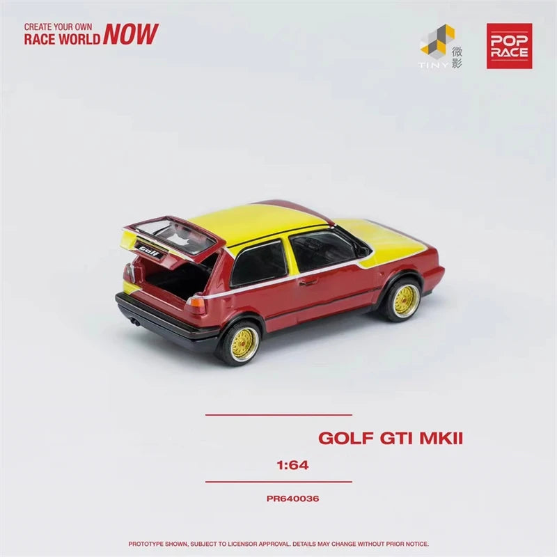 Pop Race 1:64 Golf GTI MKIl YellowRed Diecast Model Car