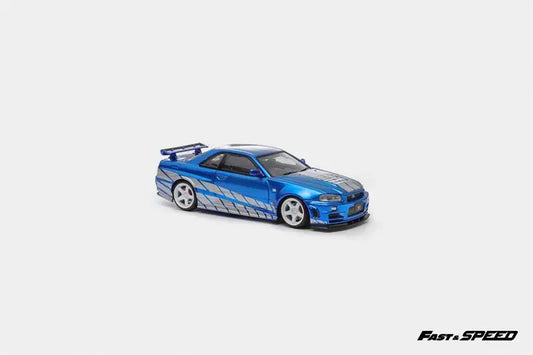 Fast Speed 1:64 Skyline GTR R34 Z-Tune Chrome Blue with Silver Collection Miniature DieCast Model Car