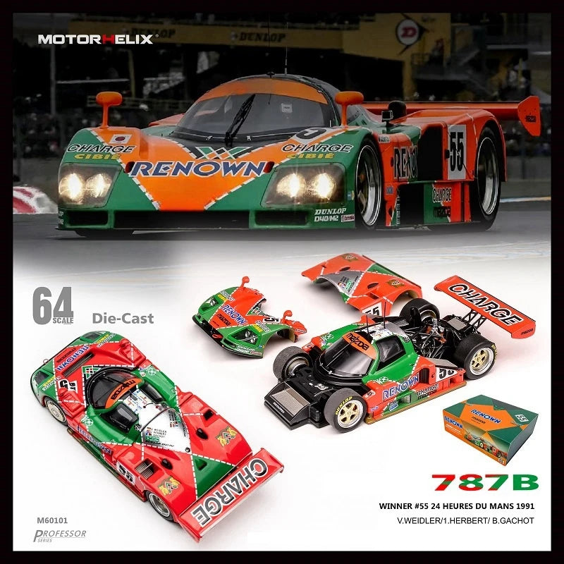 [PreSale]  Motorhelix MH 1:64 Mazda 787B Renown Winner #55 Du Mans 1991 Diecast Model Car
