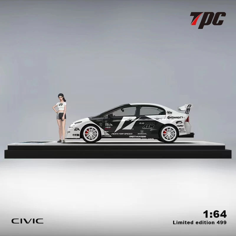 TPC 1:64 Honda civic FD2 Black white limited499 Diecast Model Car