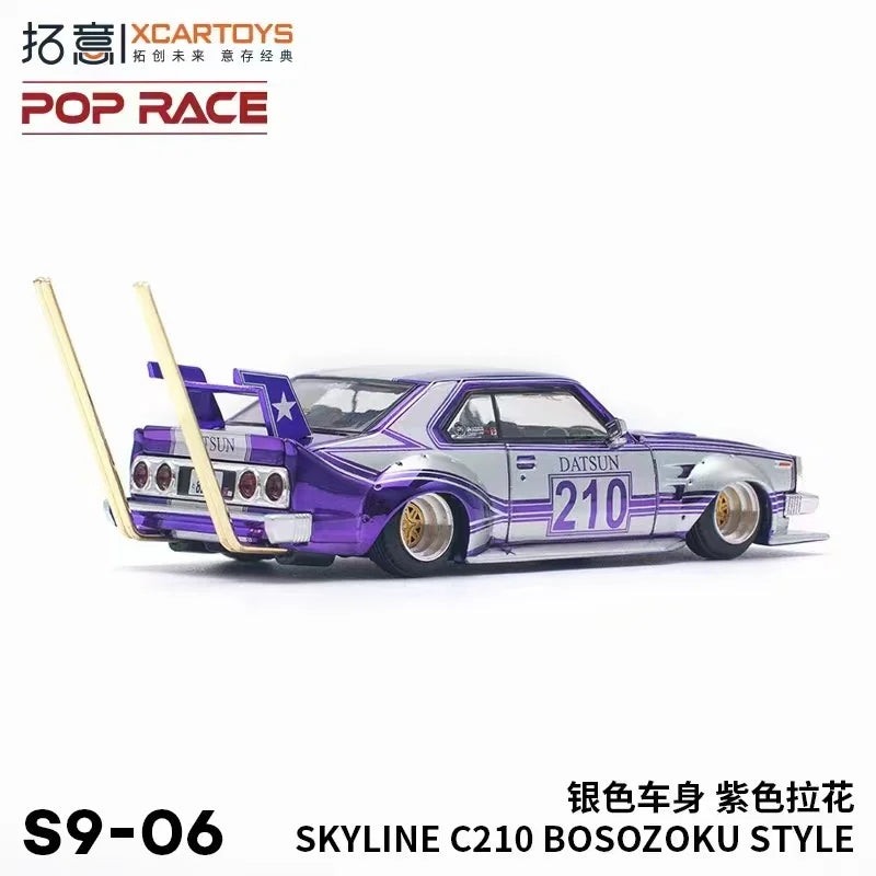 **Pre-Order** Xcartoys x POP RACE 1:64 SKYLINE C210 BOSOZOKU STYLE Silver and purple Diecast Model Car