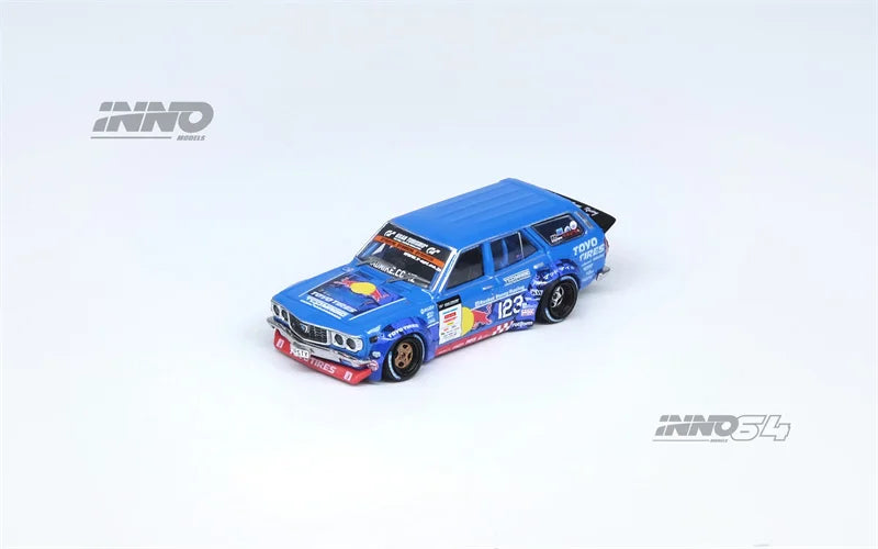 INNO 1:64 MAD MIKE 1976 RX3 Station Wagon D1GP 2024 BLUE#23 Diecast Model Car