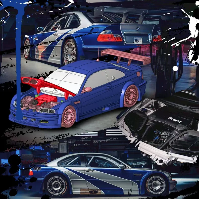 MJ 1:64 M3 E46 GTR Need For Speed SilverBlue Collection Miniature Diecast Metal Model Car