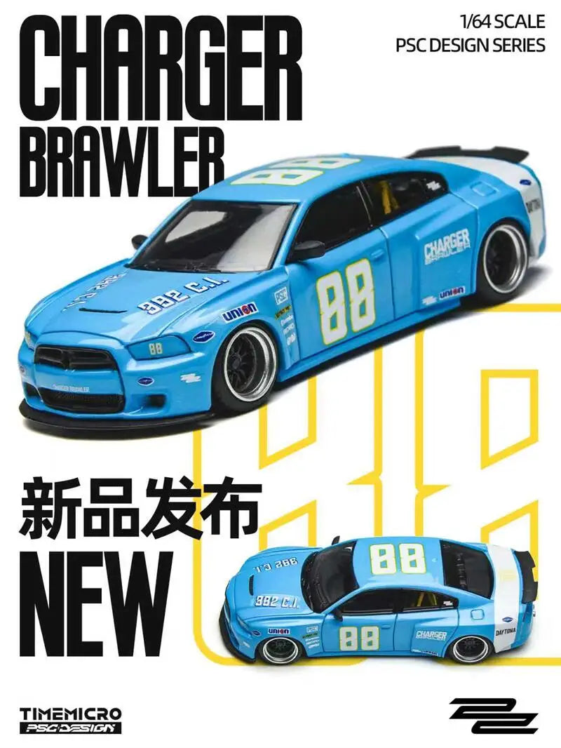 Time Micro × PSC DESIGN 1:64 Charger "Brawler" Daytona Blue Diecast Model Car