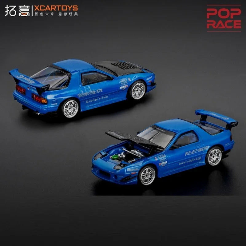 Xcartoys X Pop Race 1:64 RX7 FC3S RE-AMEMIYA BLUE Diecast Model Car