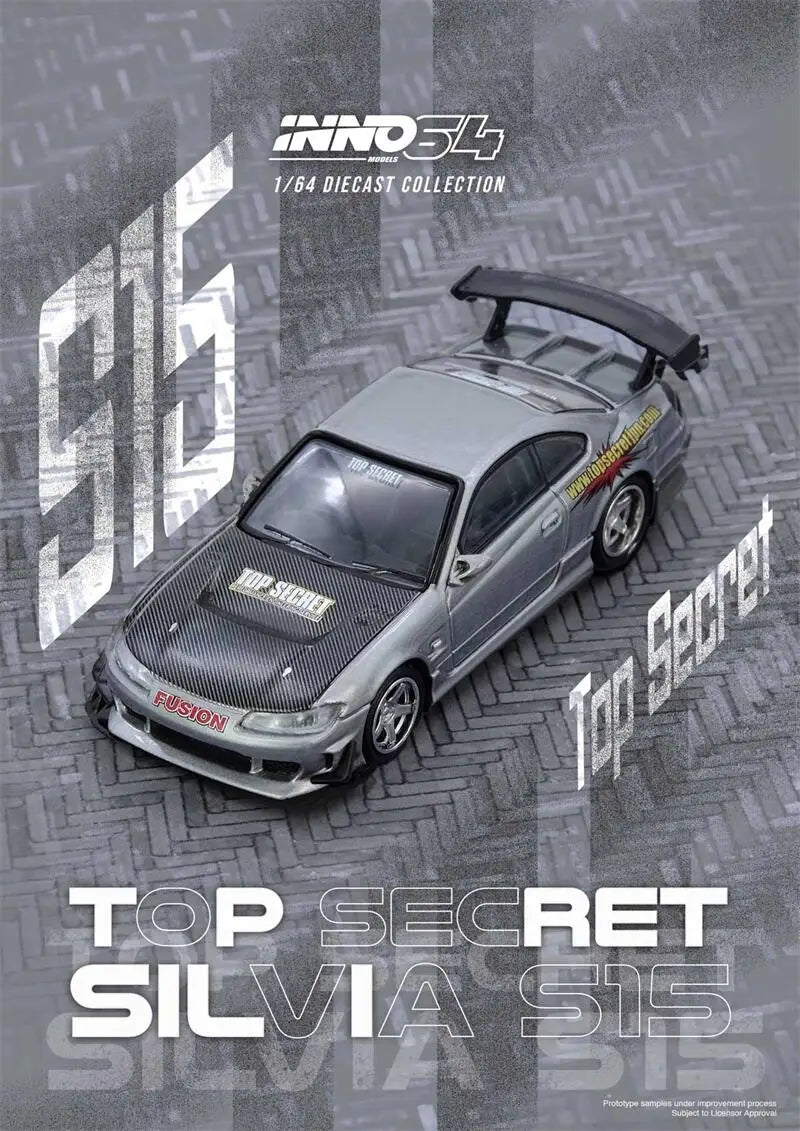 PreSale INNO64 1:64 TOP SECRET SILVIA (S15) Silver Collection Miniature DieCast Model Car