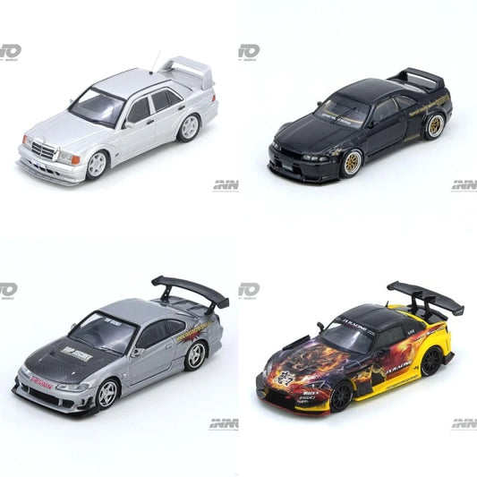INNO 1:64 S2000 J‘S RACING (AP1) MAOU TOP SECRET SILVIA (S15) PANDEM R33 190E Silver Diecast Model Car