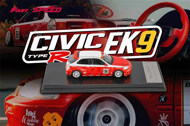 Fast Speed FS 1:64 Civic Type-R Mk1 EK9 Spoon Red #56 limited999 Diecast Model Car