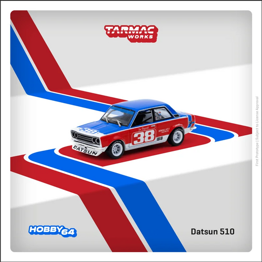 **Pre-Order** Tarmac Works 1:64 Datsun 510 SCCA National Championship 1973 Red and Blue#38 Diecast Model Car