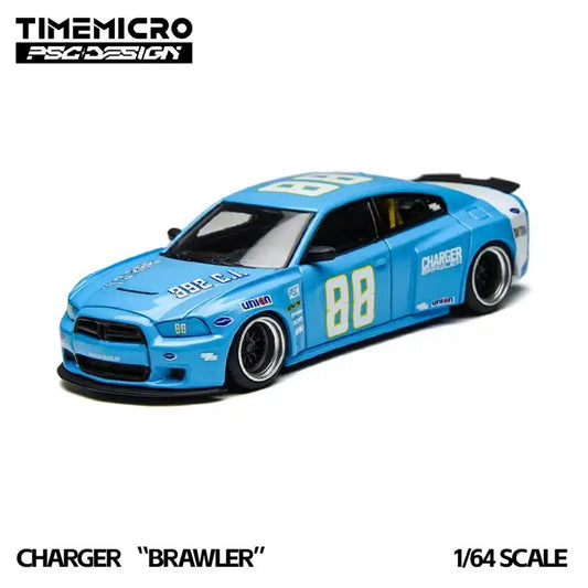 Time Micro × PSC DESIGN 1:64 Charger "Brawler" Daytona Blue Diecast Model Car