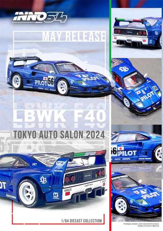 INNO 1:64 LBWK F40 Tokyo Auto Salon 2024 #56 Blue Diecast Model Car