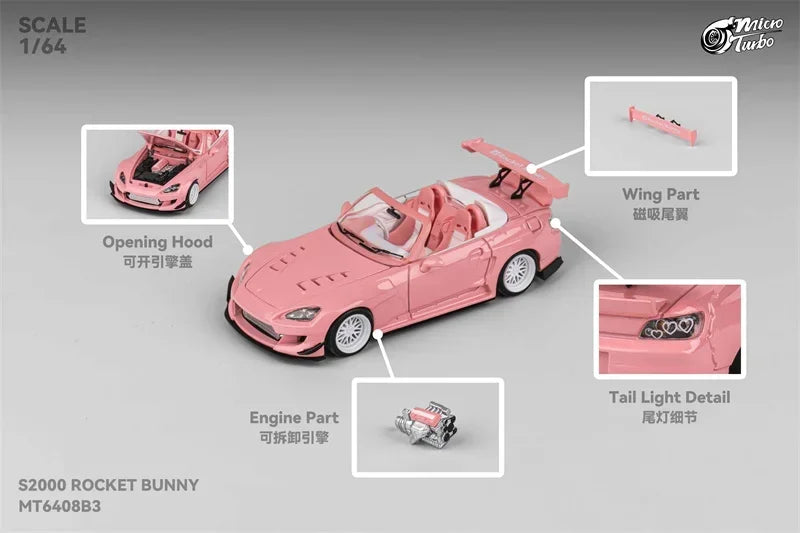 Micro Turbo 1:64 ROCKET BUNNY S2000 Valentine's Day Limited Version Pink limited999 Diecast Model Car