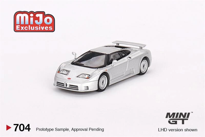 MINI GT Mijo Exclusives 1:64 Bugatti EB110 GT Grigio Chiaro LHD Diecast Model Car