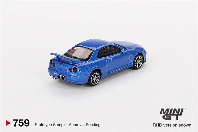 **Pre-Order** MINI GT 1:64 Skyline GT-R (R34) W-Spec Bayside RHD Blue Diecast Model Car