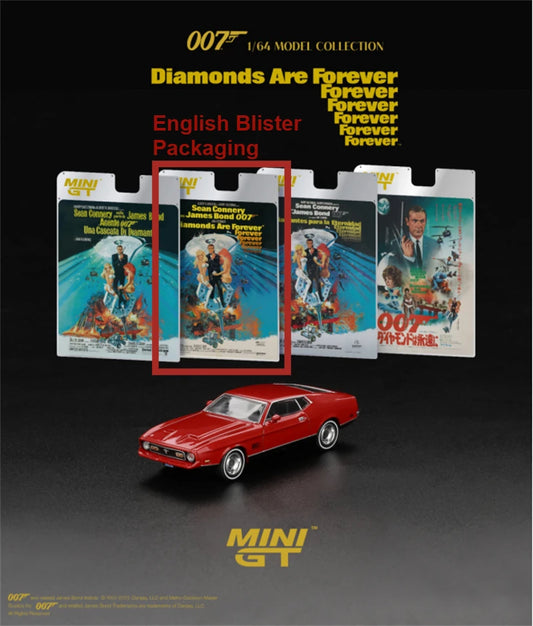 MINI GT 1:64 Mustang Mach 1 "Diamonds Are Forever" English Blister Packaging China Edition RHD RED Diecast Model Car