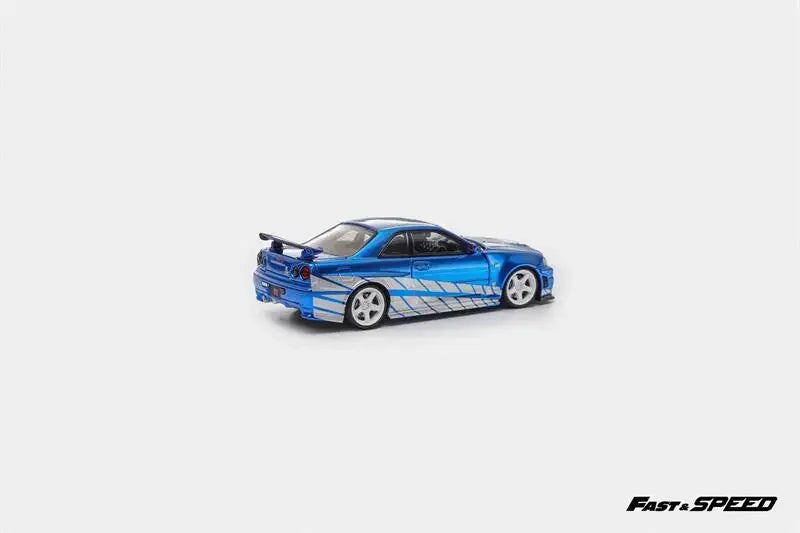 Fast Speed 1:64 Skyline GTR R34 Z-Tune Chrome Blue with Silver Collection Miniature DieCast Model Car