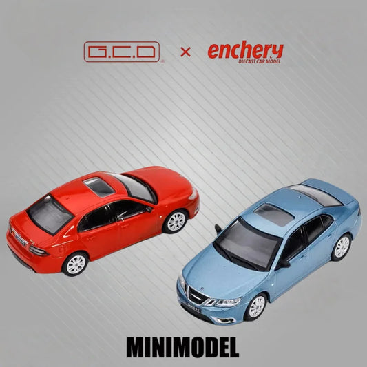 GCD x Enchery 1:64 Saab 9-3 Aero Sedan 2008 Blue / Red Diecast Model Car