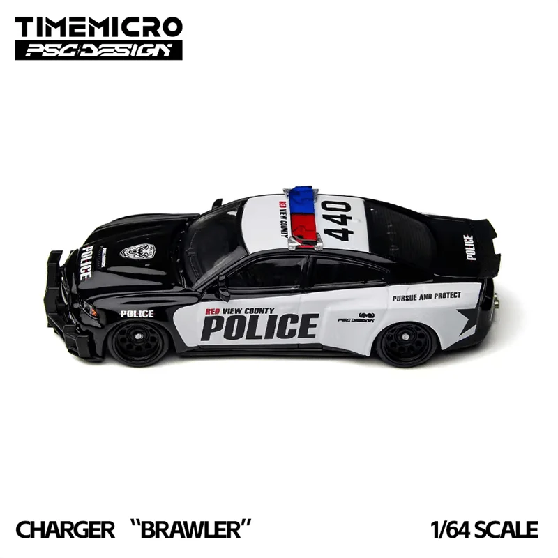 Time Micro × PSC DESIGN 1:64 Police Charger Brawler Rivals Die-Cast Car Model Miniature Gifts