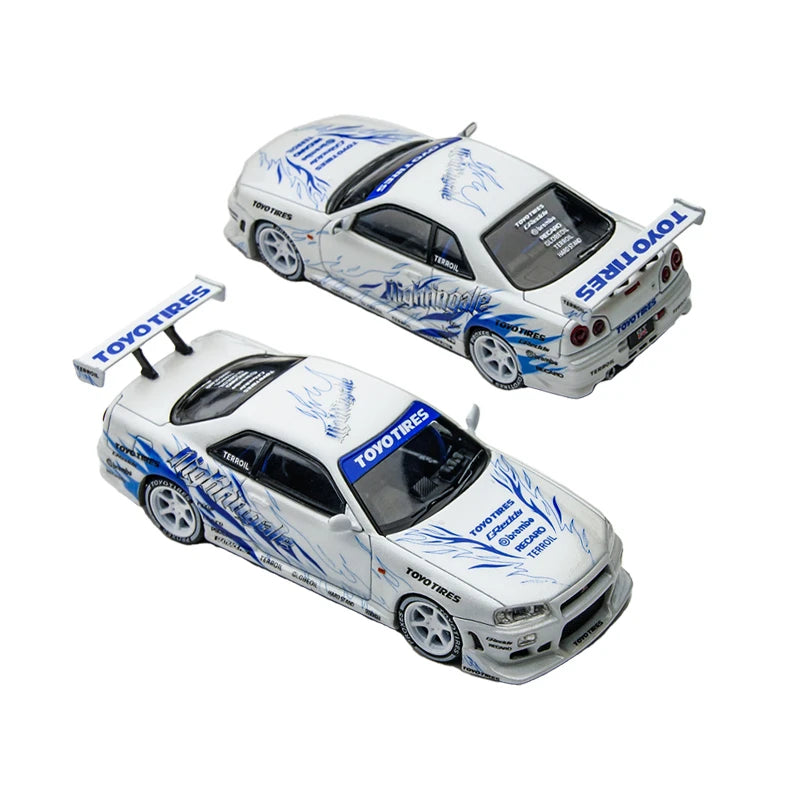 PreSale Time Micro 1:64 Skyline GT-R R34 Drifting flame white Collection Miniature DieCast Model Car