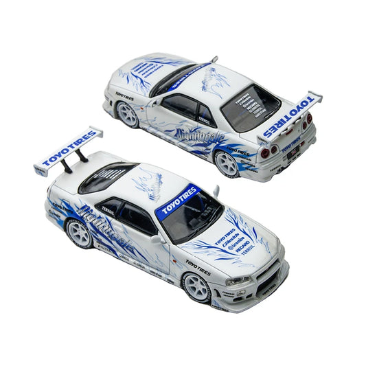 PreSale Time Micro 1:64 Skyline GT-R R34 Drifting flame white Collection Miniature DieCast Model Car