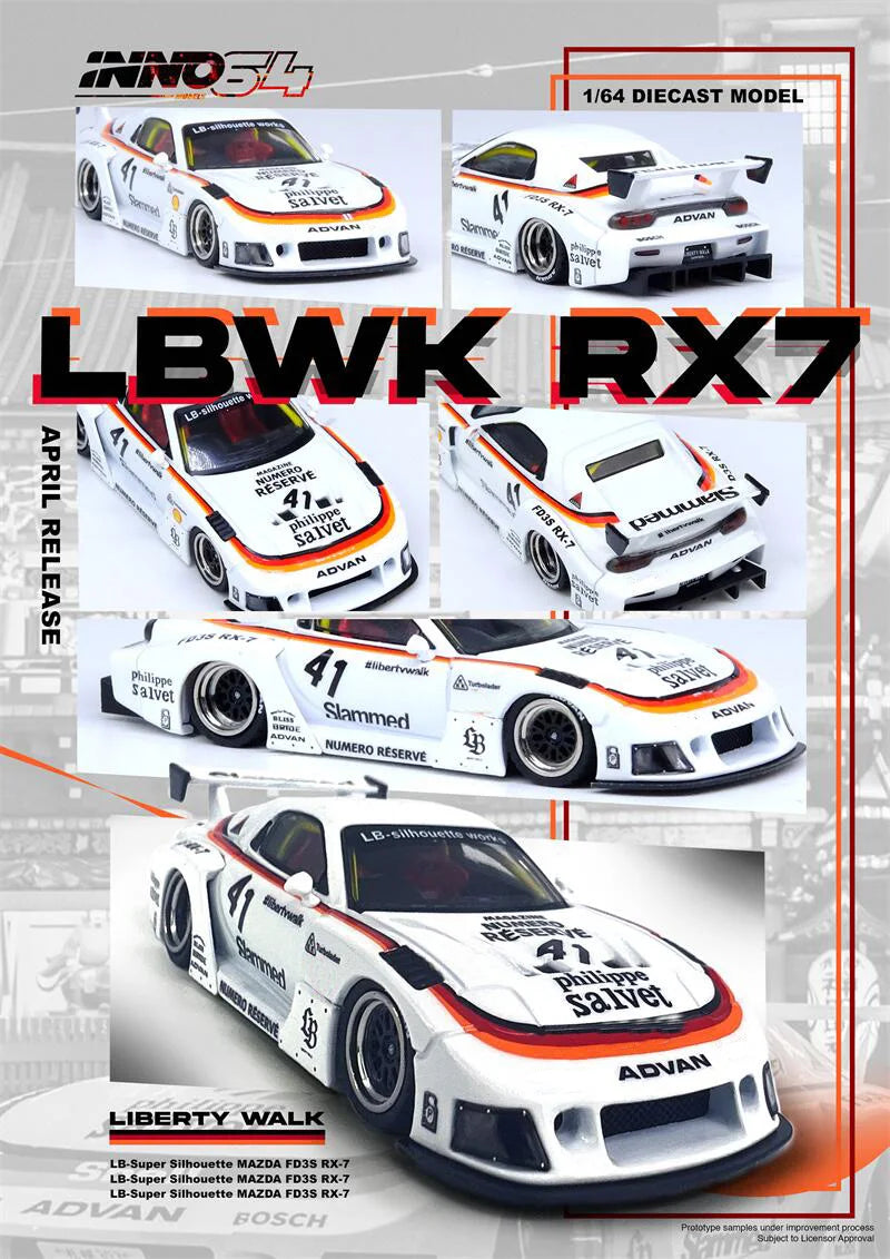 INNO 1:64 MAZDA RX7 (FD3S) LB-SUPER SILHOUETTE Diecast Model Car