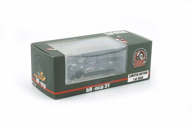 BM Creations 1:64 2000 bB - Matte Green + P40 Tiger Pattern RHD Diecast Model Car