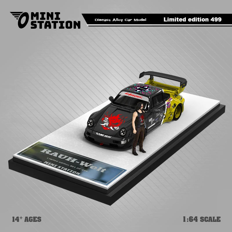 Mini Station  1:64 RWB 964 SAMURAI 2077 BlackYellow / SilverGreen limited499 Diecast Model Car