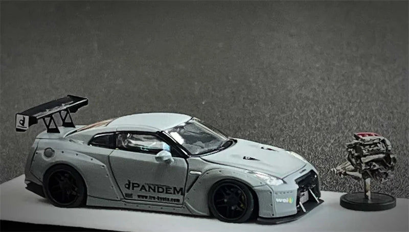 PGM 1:64 Rocket Bunny Pandem R35 Combat Grey Full Opening w/Engine Diecast Model Car