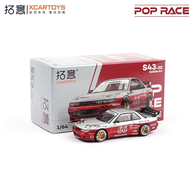 Xcartoys x POP RACE 1:64 S13 PANDEM SILVIA MOONTECH Die-Cast Car Model Collection Miniature Gifts