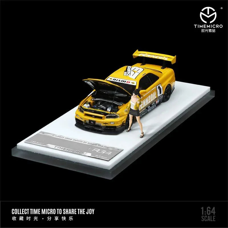 **Pre-Order** Time Micro 1:64 GTR34 Yellow Black / Red Blue limited999 Diecast Model Car