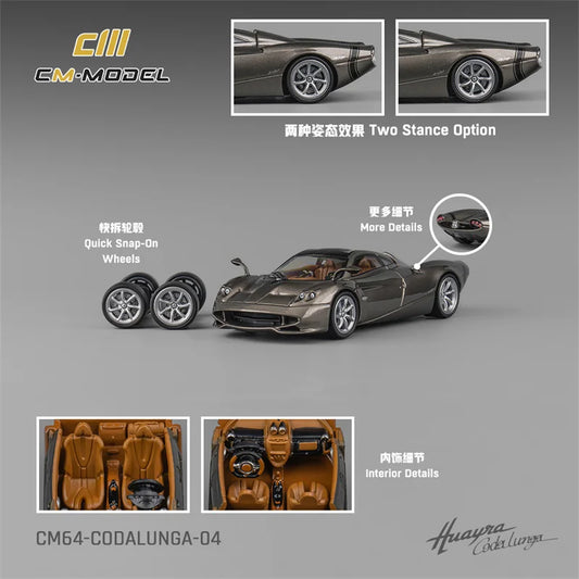 CM MODEL 1:64 Pagani Codalunga Metal gun gray Diecast Model Car