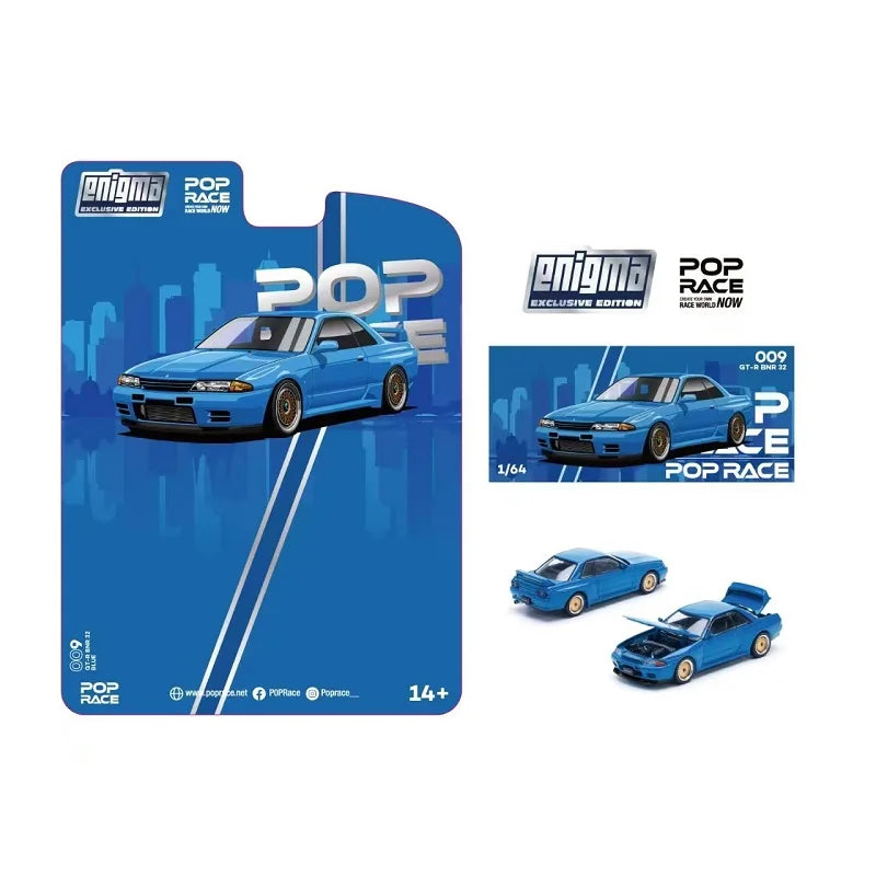 [PreSale] Pop Race Enigma 1:64 Skyline GTR R32 Bayside Blue Blister Card Ver Diecast Model Car