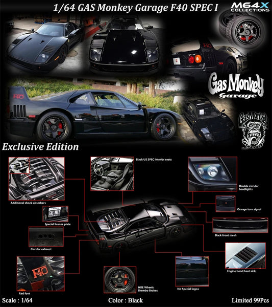 MY64 M64X 1:64 Classic F40 LM / Gas Monkey Garage HRE3 Penske Racing SPEC I BLACK Limited Resin Model Car