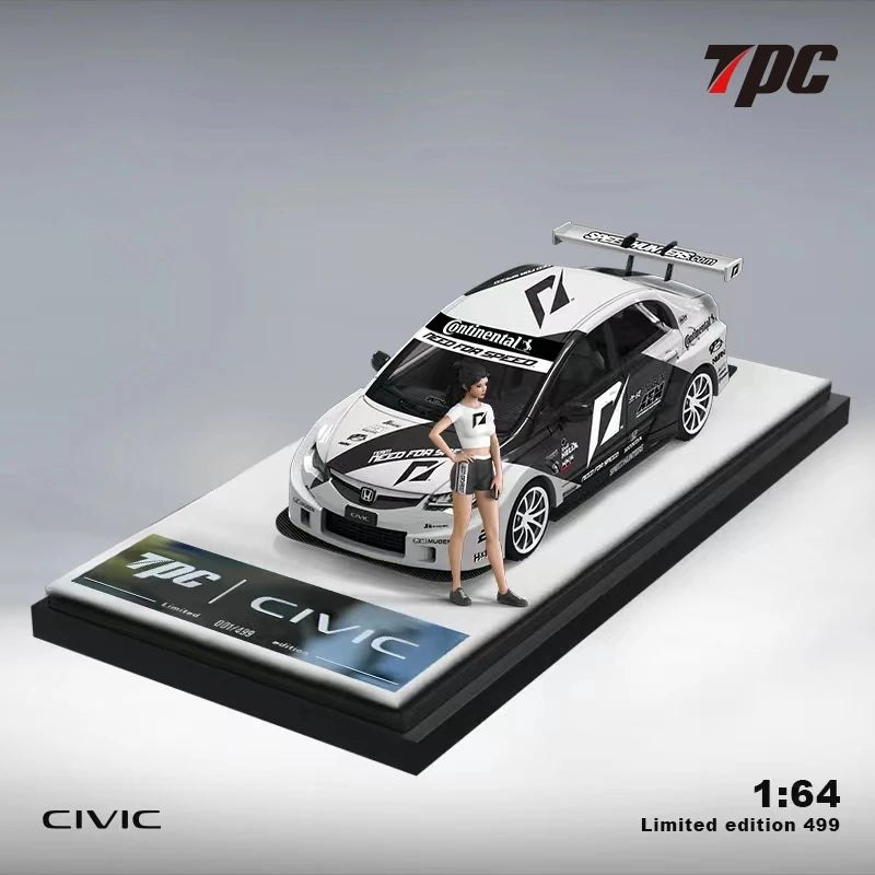 TPC 1:64 Honda civic FD2 Black white limited499 Diecast Model Car