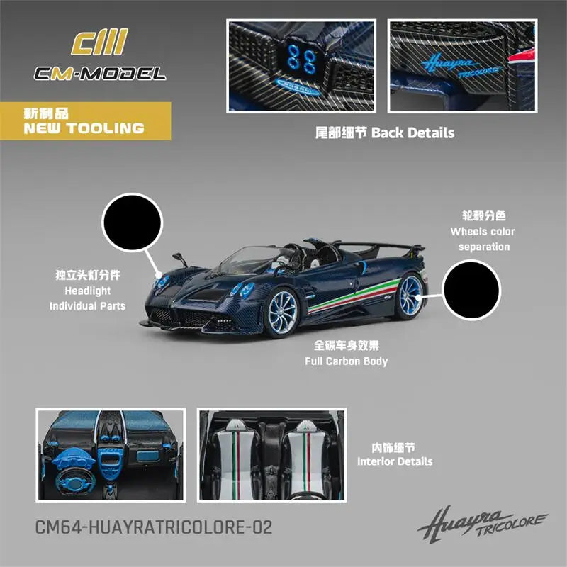 CM Model 1:64 Huayra Roadster Tricolore Flag Die-Cast Car Model Miniature Gifts