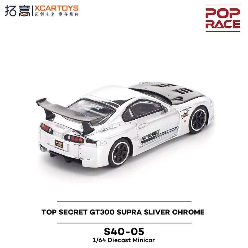 Xcartoys x POP RACE 1:64 TOP SECRET GT300 SUPRA SLIVER CHROME Diecast Model Car