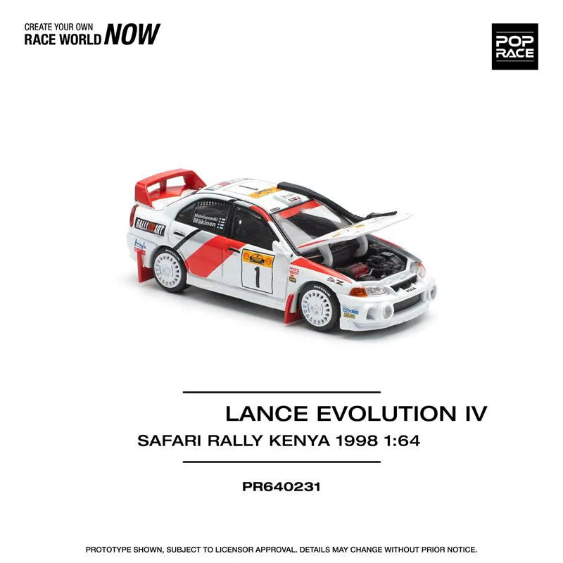 Pop Race 1:64 Lancer Evolution EVO IV Safari Rally Kenya 1998 #1 Diecast Model Car