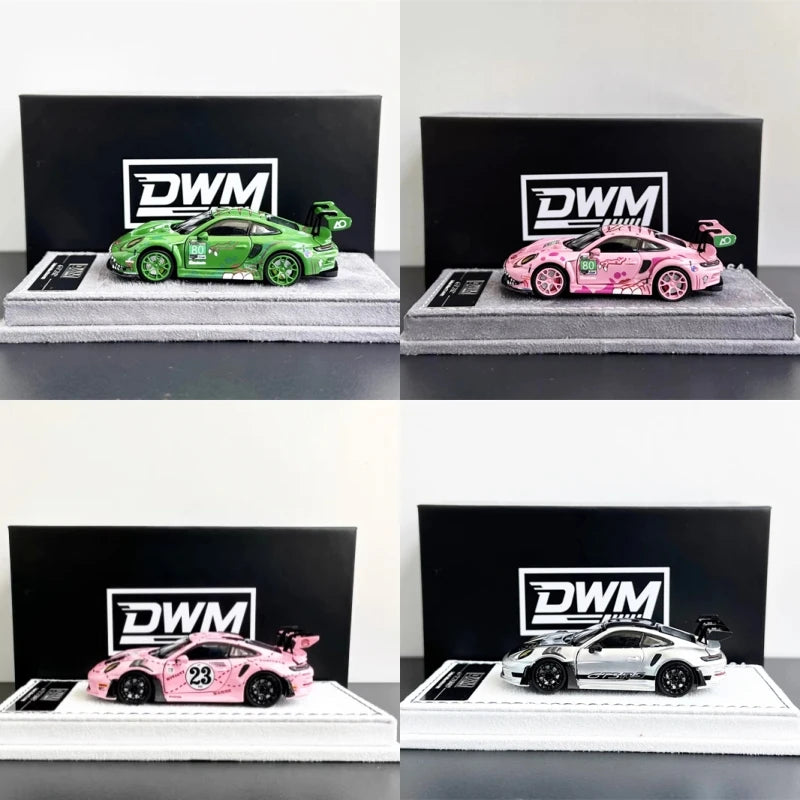 DWM 1:64 911 GT3 RS Racing Pink & Green #80 / Pink Pig / GT Silver Full Open Diecast Model Car